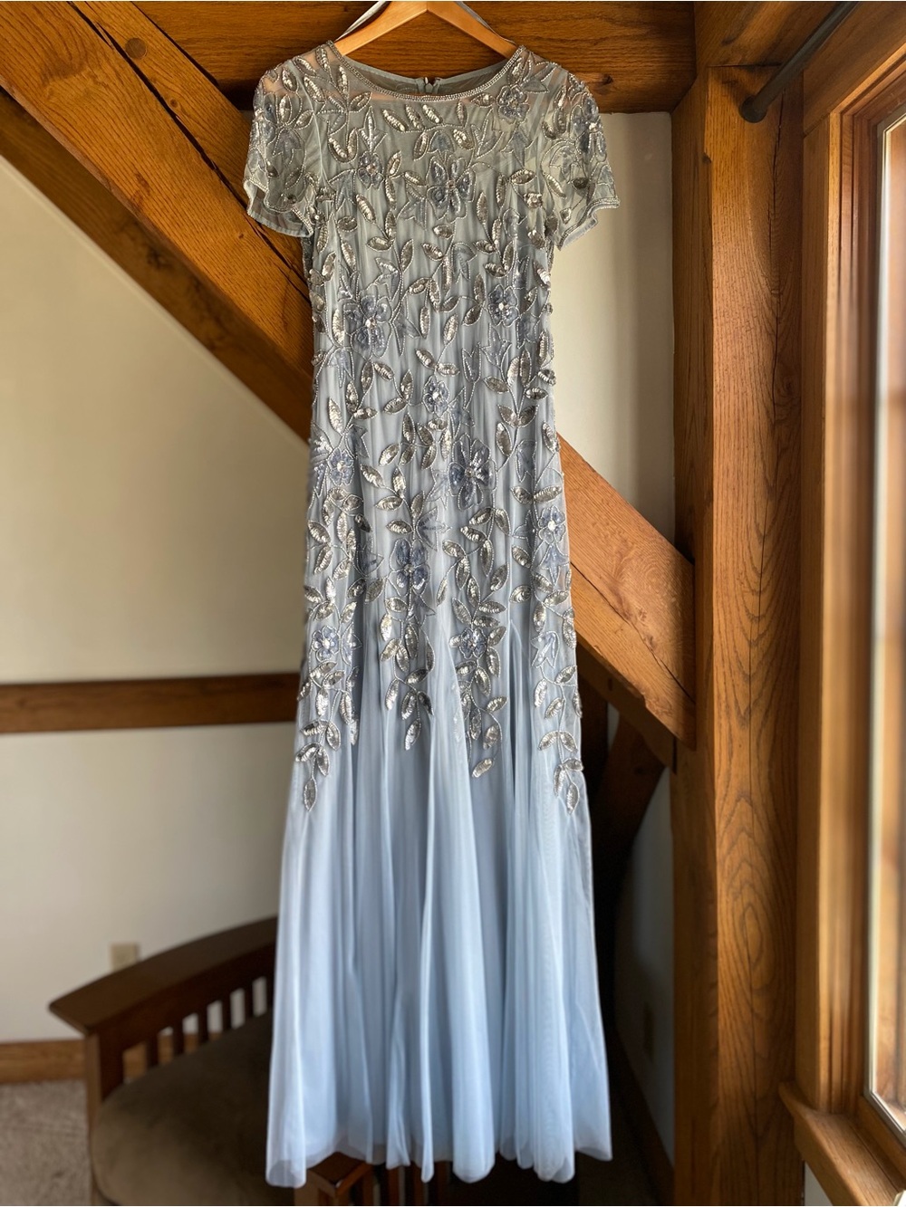 Adrianna Papell Blue Beaded Gown Formal Dress Bridesmaid Mother of the Bride